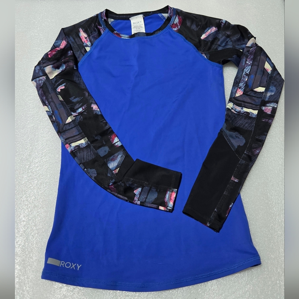 Roxy Women XS Blue Long Sleeve Rash Guard Swim Shirt Sun Protection